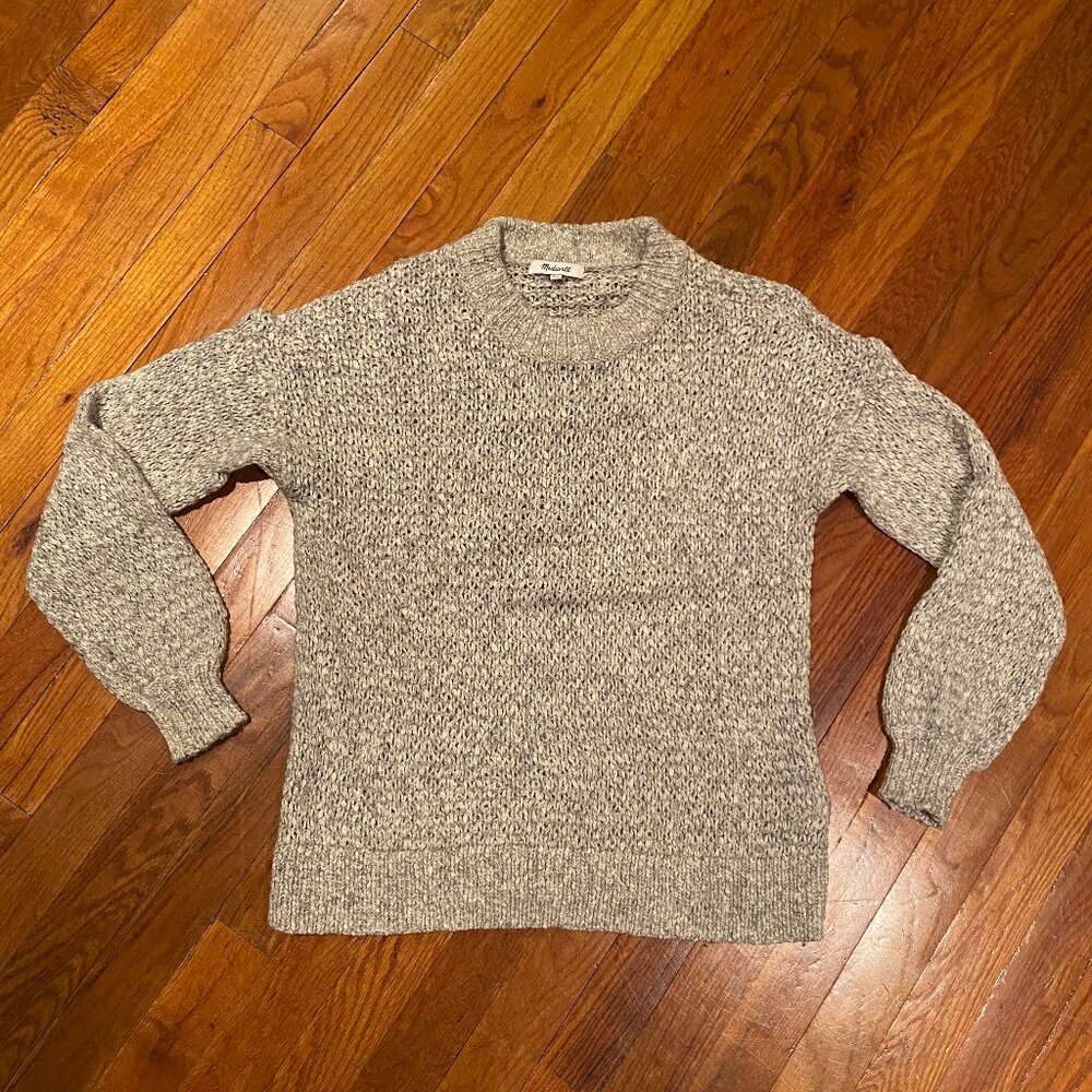 Madewell Grey Open Knit Crewneck Sweater